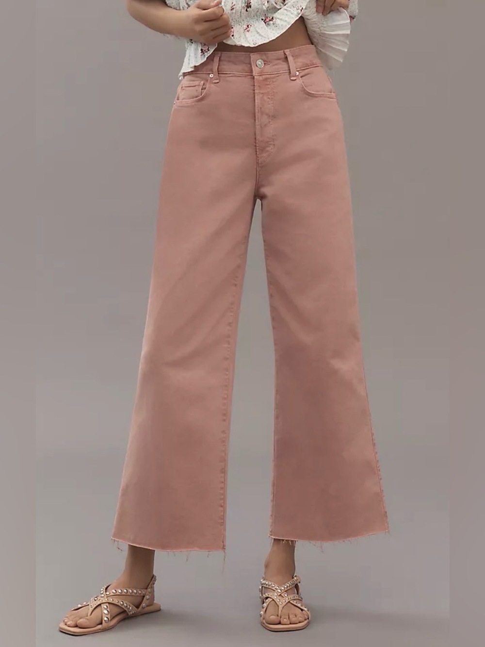 Anthropologie PAIGE Anessa High-Rise Crop Wide-Leg Jeans Blush Rose NWT